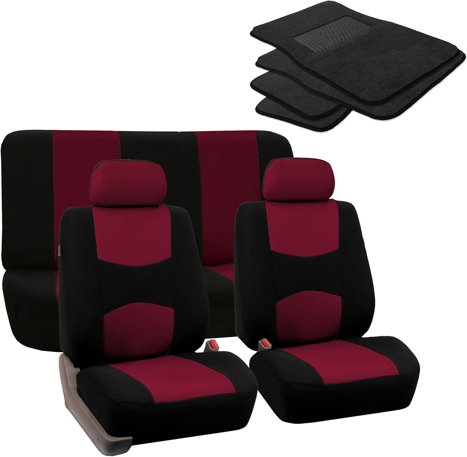 FH Group FB050115 Flat Cloth Seat Covers (Burgundy) Full Set with Gift – Universal Fit for Cars Trucks & SUVs