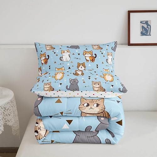 Miniatura 6 de Erosebridal Edredón de gatos para niñas, tamaño King, ropa de cama de animales lindos para niños, gris, marrón, naranja, juego de cama de plumón de