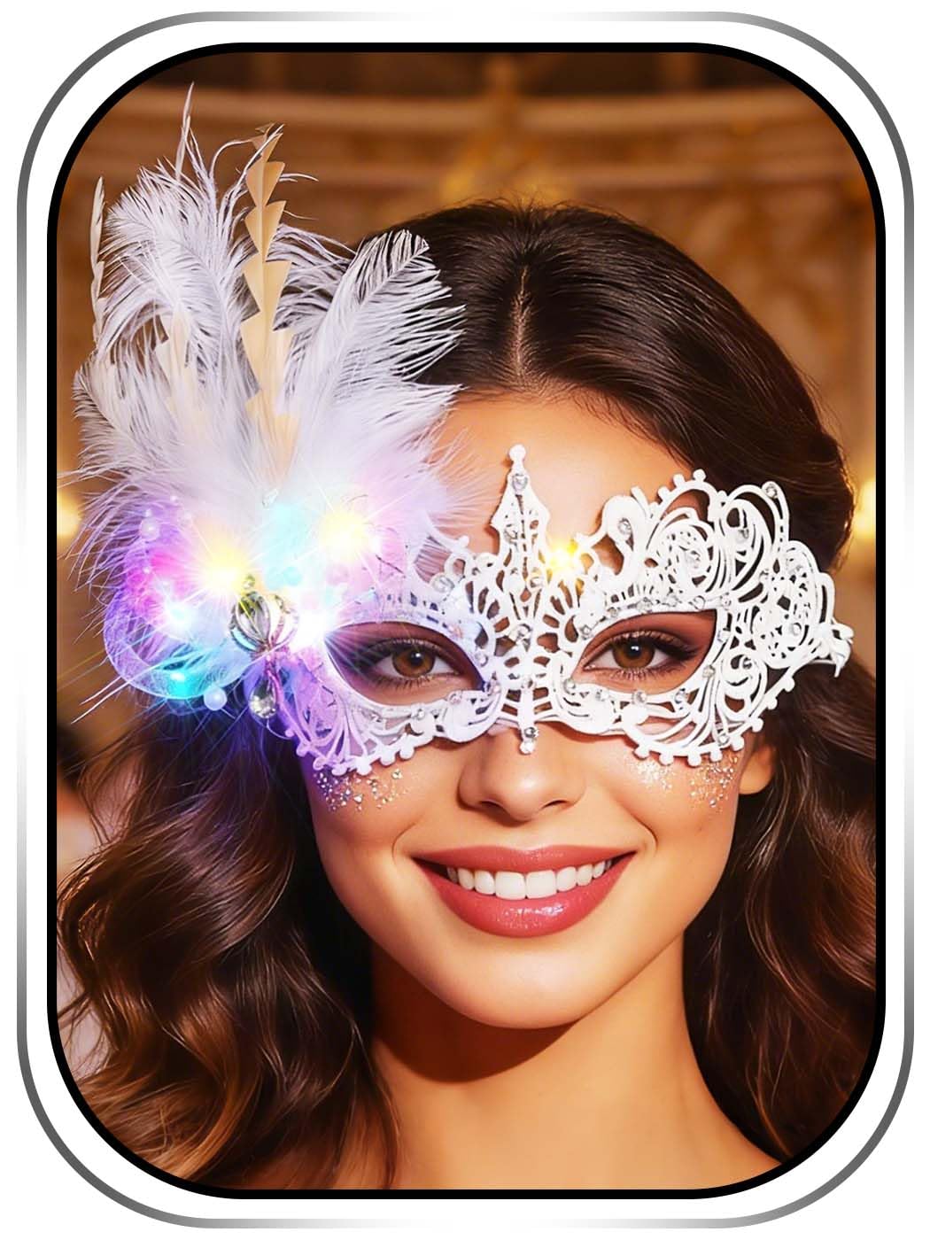 Campsis Light Up Masquerade Mask Led White Masquerade Ball Mask Rhinestone Venetian Mask for Women