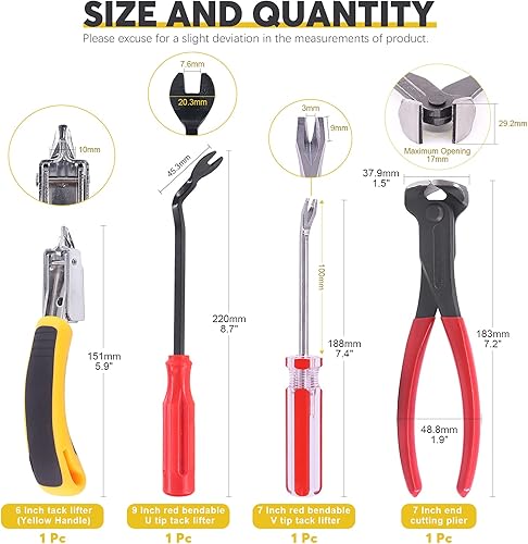 Miniatura 2 de Juego de 4 herramientas para quitar uñas y grapas, alicates de corte de extremo de 7 pulgadas, extractor de grapas, levantador de tachuelas,