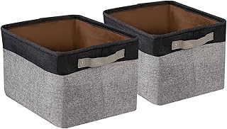 BrilliantJo 2 Pcs Grand Boîte de Rangement en Toile Lavable Pliable avec poignées, Tissu Cube 40 x 30 x 25 cm, Noir+Gris
