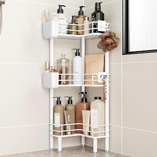 Orimade 3 Stück Duschregal Stehend Rostfrei,Ecke Duschablage Freistehende, Duschablage ohne Bohren für Badezimmer Weiß