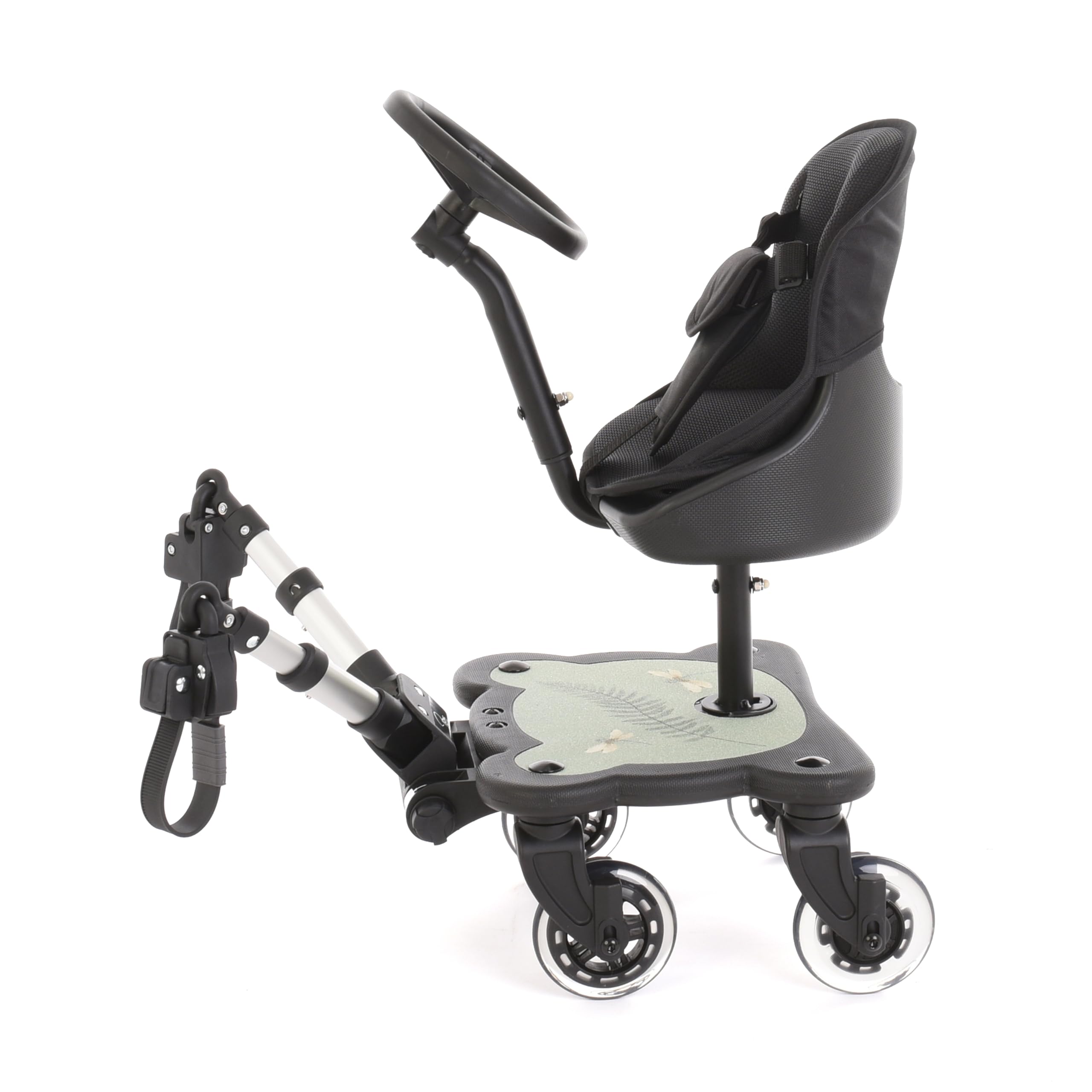 Roma X RHS 4 Rider - Asiento y dirección para niños pequeños - Tabla universal para cochecitos/niños con ruedas LED, asiento estampado, se adapta al 99% de cochecitos, para niños de 1 a 6 años (25 kg
