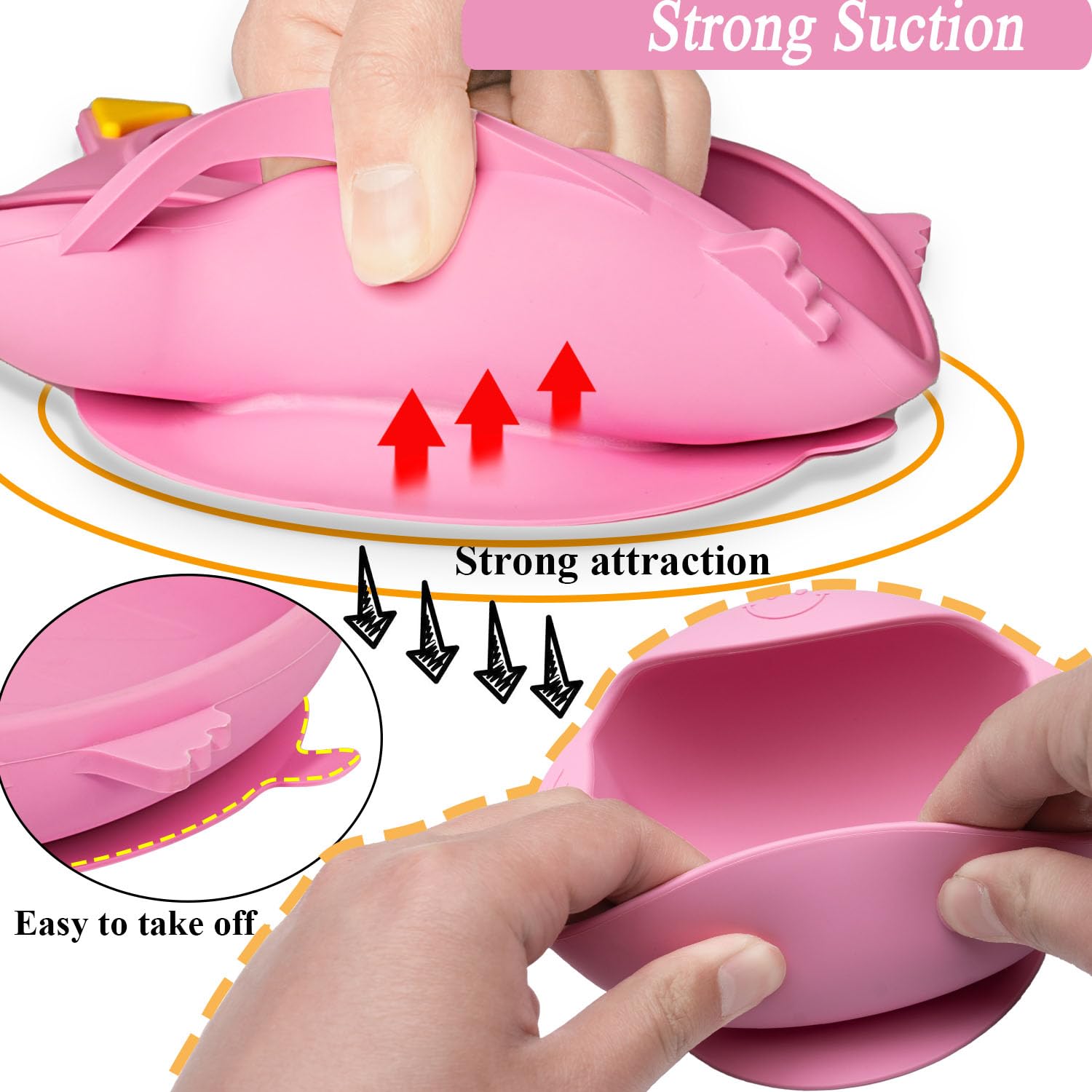 Silicone Baby Feeding Set,Baby Led Weaning Supplies Baby Silicone Suction plate and bowl set,Toddler Self Feeding Dish with Spoons Forks Sippy Cup And Adjustable Bib for 6+ Months-Pink