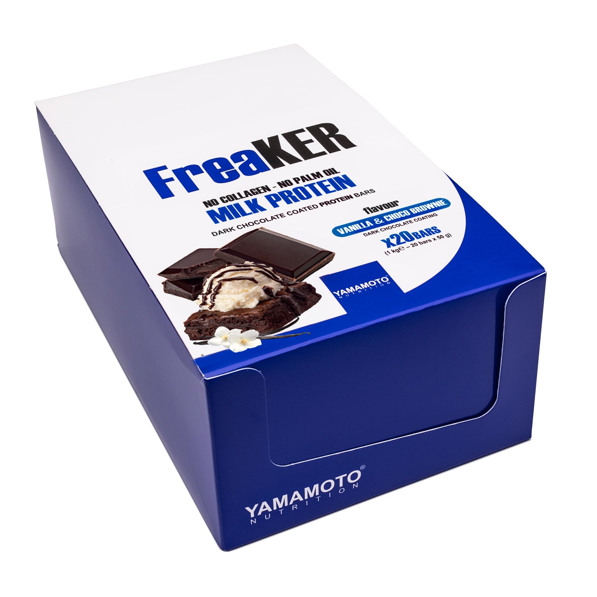 YAMAMOTO Nutrition, FreaKER 20 Barrette Proteiche alla Vaniglia & Choco Brownie con Copertura di Cioccolato Fondente, Barrette Energetiche Senza Grassi Idrogenati e Olio di Palma, 50 gr per Barretta