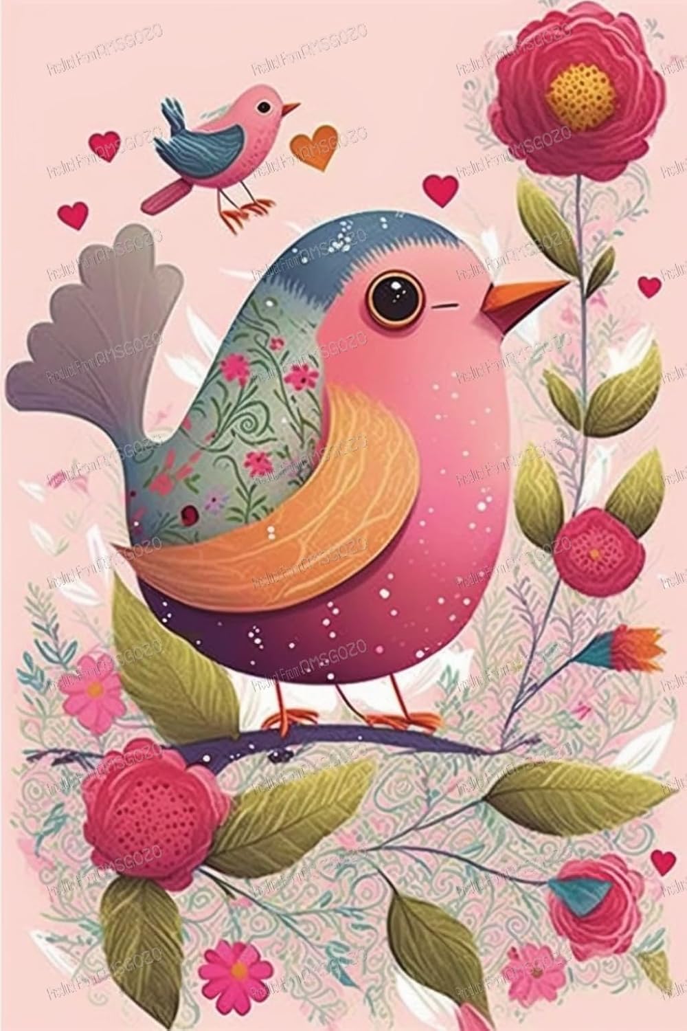 RMSGOZO DIY Chinese Pink Bird Diamond Art Kits for Adults, Exquisite Full Round Crystal Gemstone Art Cross Stitch Diamond Painting Kits for Beginners 20X20 Inch, for Room Decor Bathroom Decor
