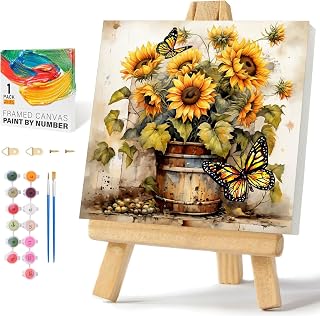 igoodom Paint by Numbers Kit for Adults with Frame and Easel, 25x25cm DIY Acrylic Painting on Canvas with Box, Sunflower Paint by Number Set for Home Wall Decor