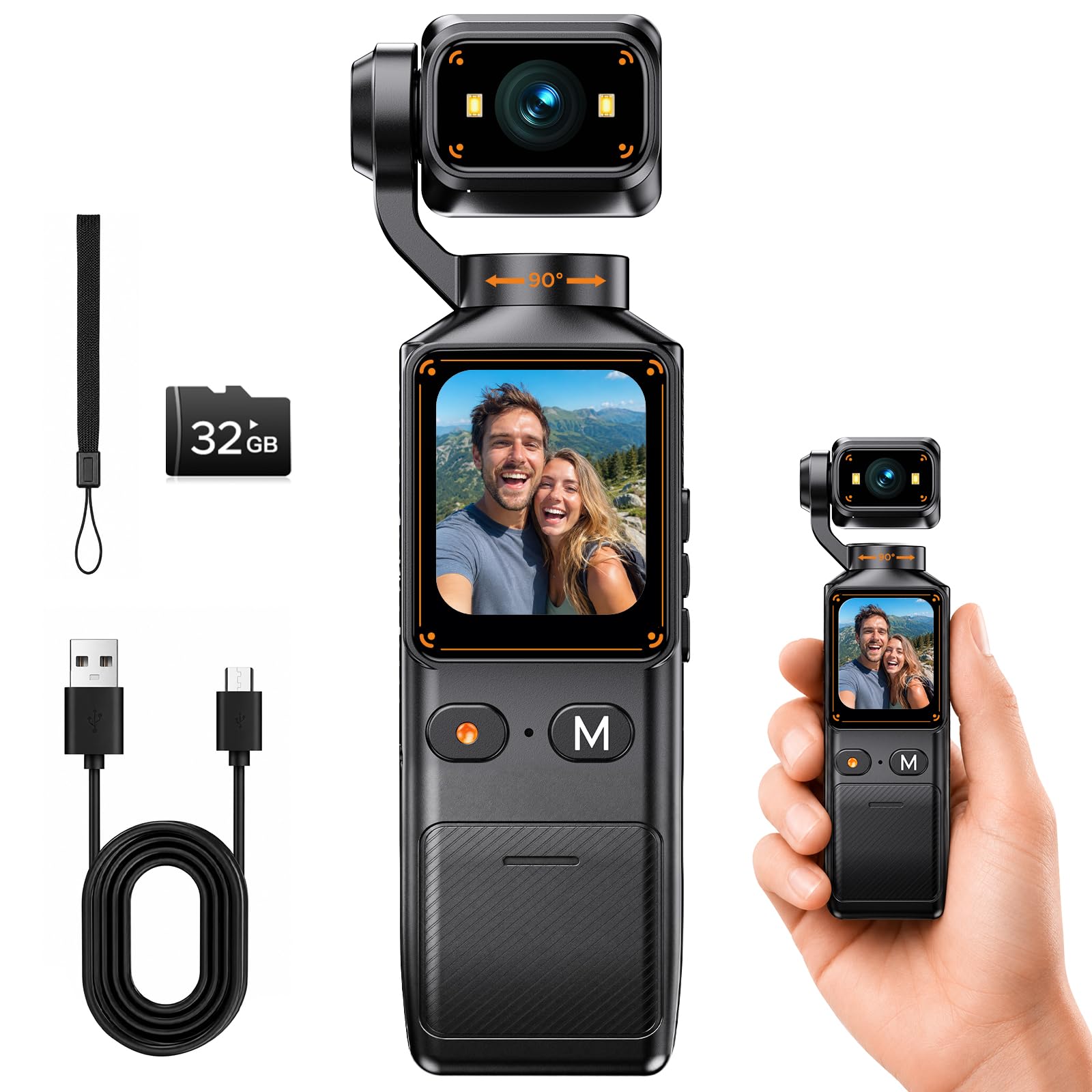 Vlog Camera 2K con Scheda da 32GB, Videocamera Portatile Wi-Fi POV Bodycam con Lente Ruotabile a 180°, 1,69" Fotocamera con Batteria da 7 ore per Fotografia Vlogging