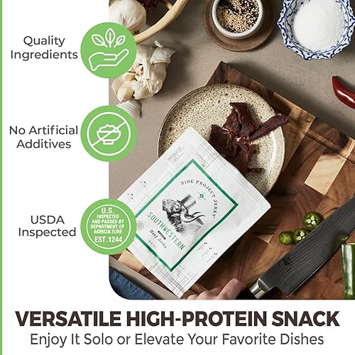 Miniatura 5 de Side Project Jerky Southwestern Beef Jerky - Snack gourmet picante con chile, comino y cayena de Nuevo México, alta proteína, sin gluten, cecina