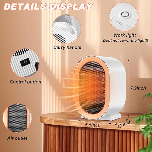 Miniatura 2 de Rossesay Calentador eléctrico de escritorio de cerámica portátil de 1200 W, 2 unidades, con protección contra sobrecalentamiento, apagado de