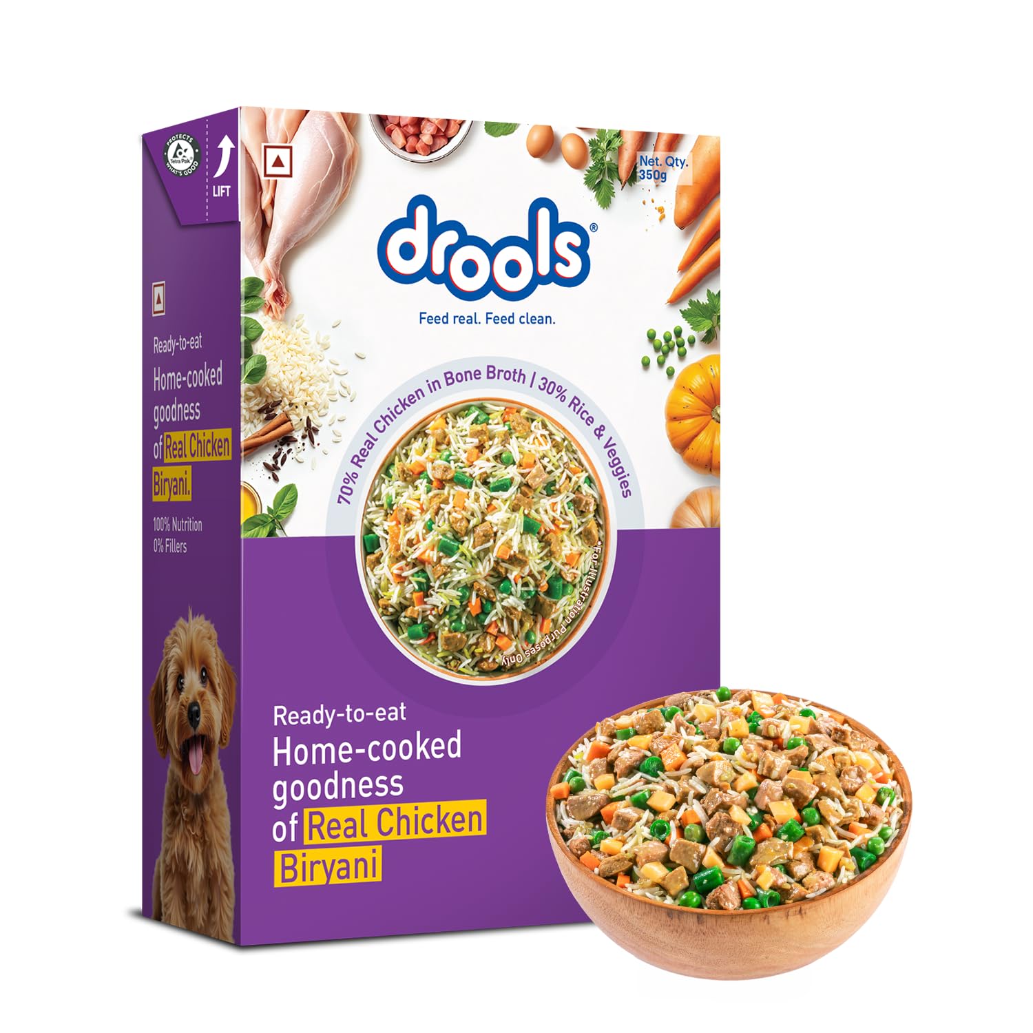 Drools Dog Fresh Food Tetra Pak Real Chicken Biryani, for Adult & Puppy, 350g | High Protein, 90% Real Meat | No Preservatives | Retains Freshness & Flavours | Ready to Serve | One Pack Per Meal-image-40