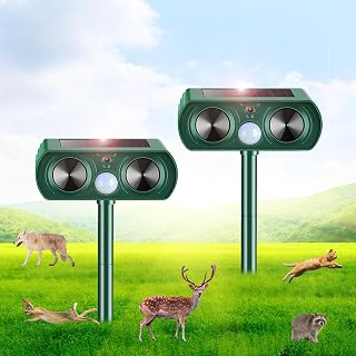 2 Pack Solar Ultrasonic Animal Repeller 2025 Waterproof Deer Repellent Devices Motion Sensor Flashing Light Deterrent for Deer, Rabbits, Raccoons, Dogs, Cats, Skunks, Squirrels Rodents - Amazon product rated Grade B