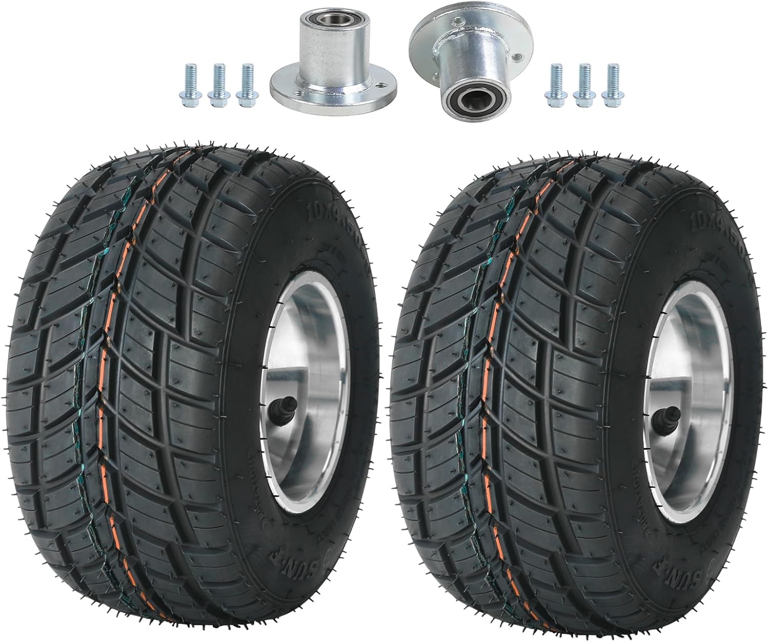 2 Pack 5" Go Kart Tires 10x4.50-5 Tire and Rim with 17mm Front 3 Stud Hubs 10x4.50x5 Go Cart Racer ATV Wheel Tire with Rim Tubeless Wheels DIY Part Mini Bike Drift Trikes Non-Slip Tread Pattern