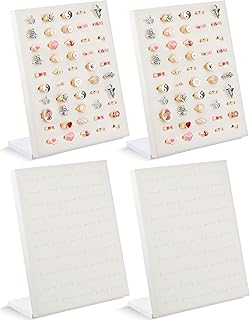 Henoyso 4 Pcs Velvet Ring Display 50 Slots L-Shaped Ring Display Stand Tray Holder for Selling Earring Jewelry