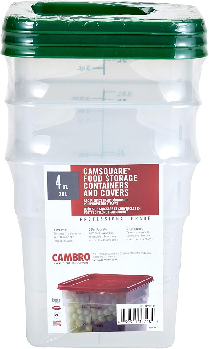 Cambro 4SFSPPSW3190 Set of 3 Square Food Storage Containers with Lids