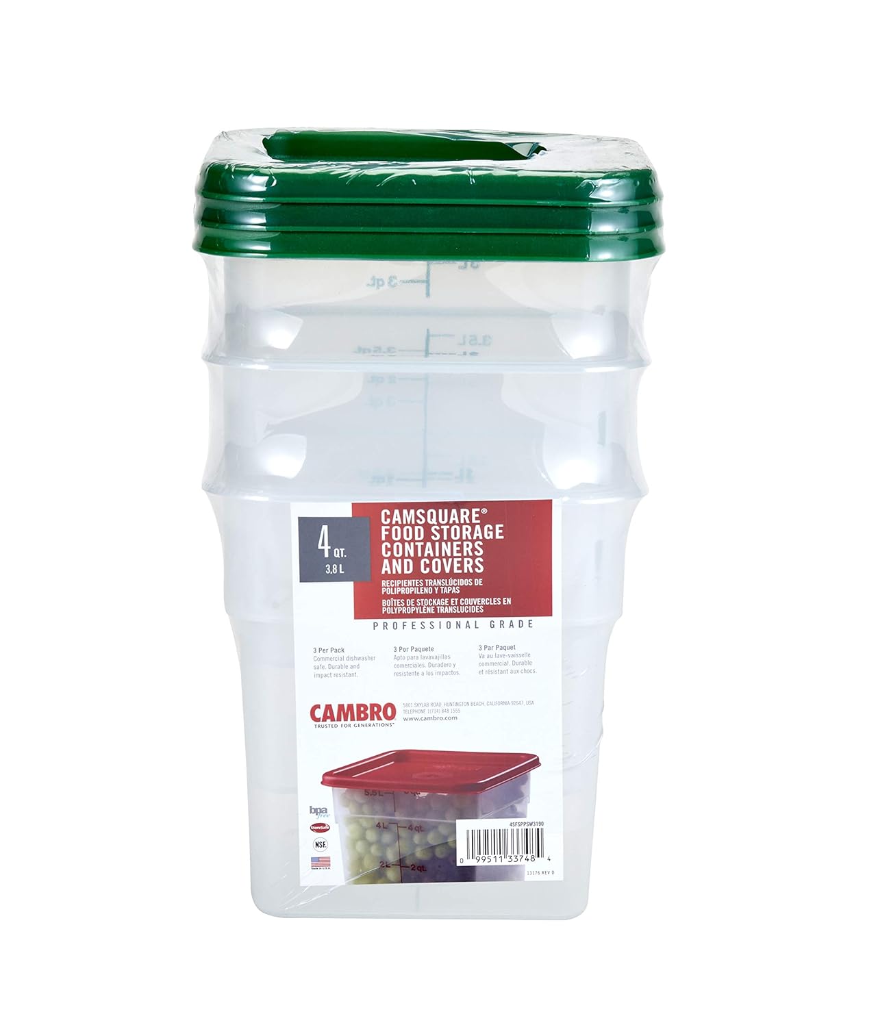 Buy Cambro 4SFSPPSW3190 Set of 3 Square Food Storage Containers with