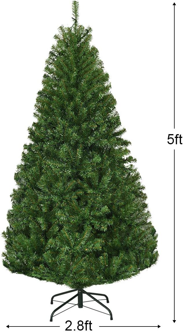GOFLAME 5ft Pre-Lit Artificial Christmas Tree, Premium Spruce Hinged Tree with Metal Stand, 11 Flash Modes with Multicolored LED Lights, Traditional Indoor Decoration for Festival Party Holiday