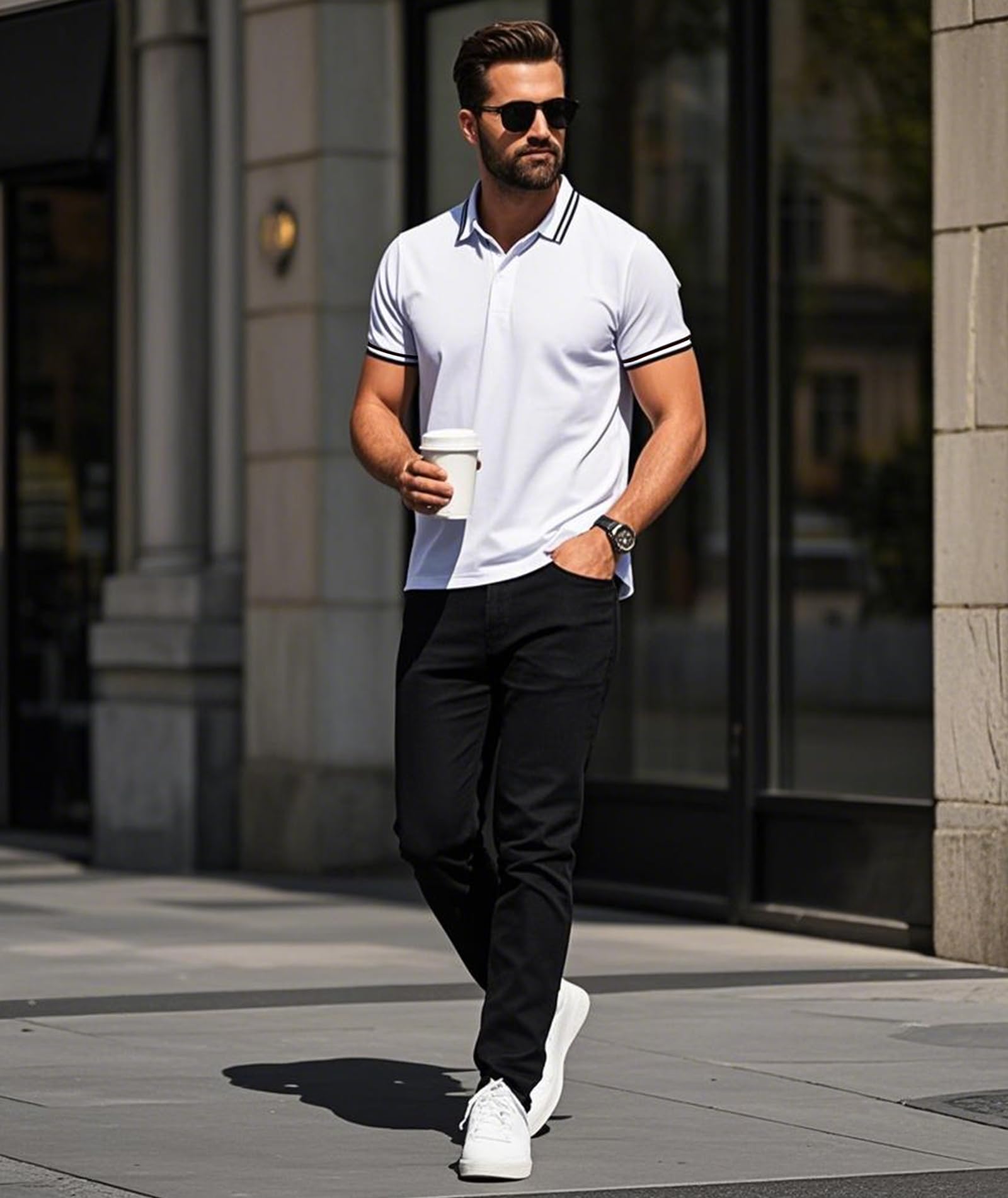 Djtnzdm Polo Uomo Manica Corta Classico Cotone Poliestere Essiccazione Rapida Traspirante Golf Tennis Polo Uomo Casual Estate T-Shirt Top