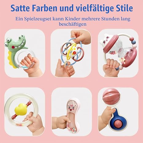 Baby Rattle Teething Ring Set Baby Toy from 0 1 2 3 4 5 6 7 8 9 10 11 12 Months Shaker Gripping Rattle Newborn Toy Baby Toy Gift for Boys Girls Toddlers (14 Pieces)