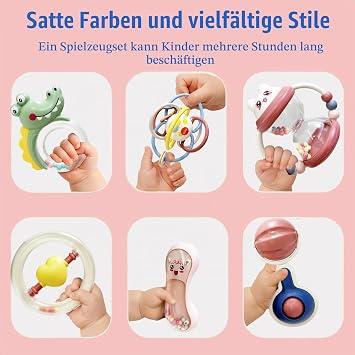 Baby Rattle Teething Ring Set Baby Toy from 0 1 2 3 4 5 6 7 8 9 10 11 12 Months Shaker Gripping Rattle Newborn Toy Baby Toy Gift for Boys Girls Toddlers (14 Pieces)