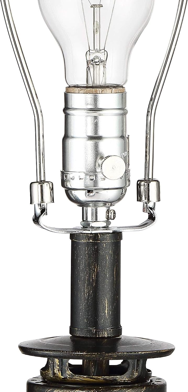 Franklin Iron Works Murphy Industrial Rustic Accent 3-Way Table Lamp 23" High with Dimmer Weathered Bronze Clear Glass Oatmeal Fabric Drum Shade for Bedroom Living Room House Bedside