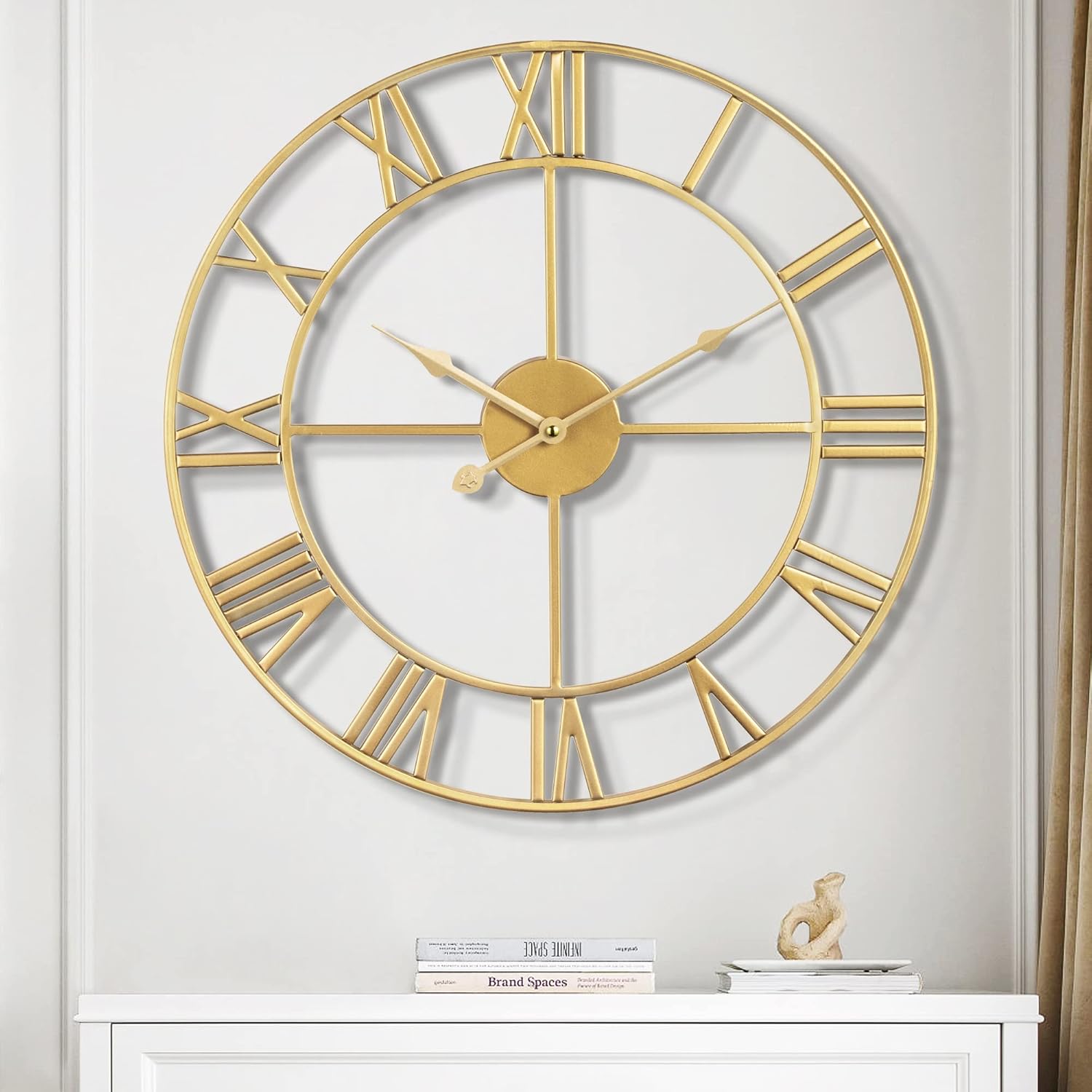 1st owned Large Wall Clock Silent Non-Ticking Roman Numerals Vintage Battery Operated (24 inch,18inch,16inch) Farmhouse Wall Clock for Living Room, Bedroom, Kitchen, Cafe Decor-Gold 40CM Gold 16inch