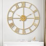 Large Nearly Silent Non-Ticking Wall Clock 60 cm,Battery Operated Metal Vintage-Style Round Wall Clock, Black Roman Numerals, Wall Decor Living Room, Farmhouse, Kitchen Room Decor