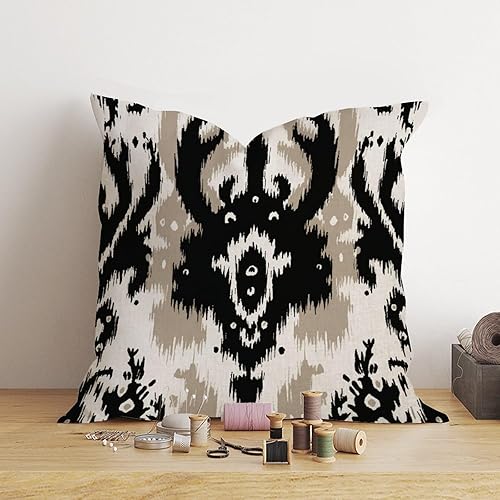 Miniatura 4 de Ikat - Funda de almohada estilo chinoiserie, color carbón, negro, marrón, funda de almohada europea, funda de cojín asiática colorida de 18 x 18