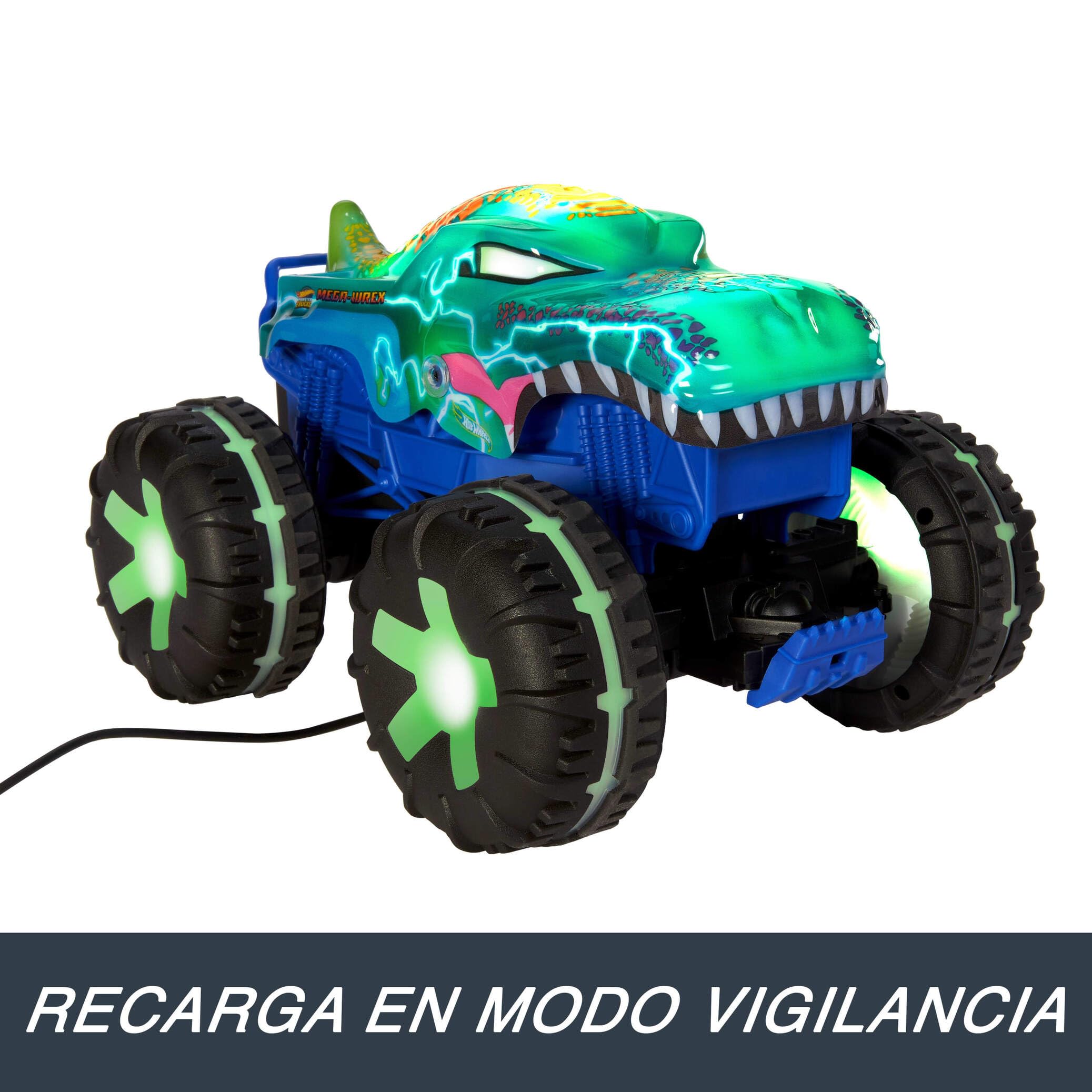 Hot Wheels Monster Trucks Coche teledirigido Mega-Wrex, coche de juguete radio control con luces, sonidos y 3 modos de juego, +5 años (JBD90)