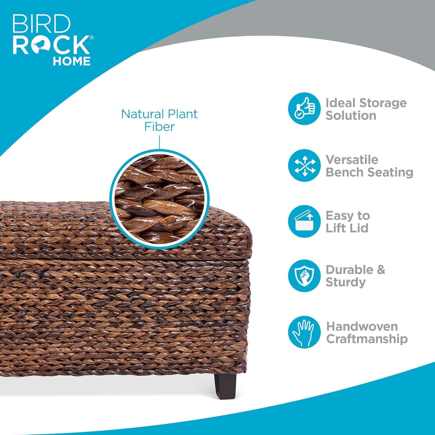 BIRDROCK HOME Hand-Woven Abaca Seagrass 36" Storage Bench with Lift-Top Lid (Brown)