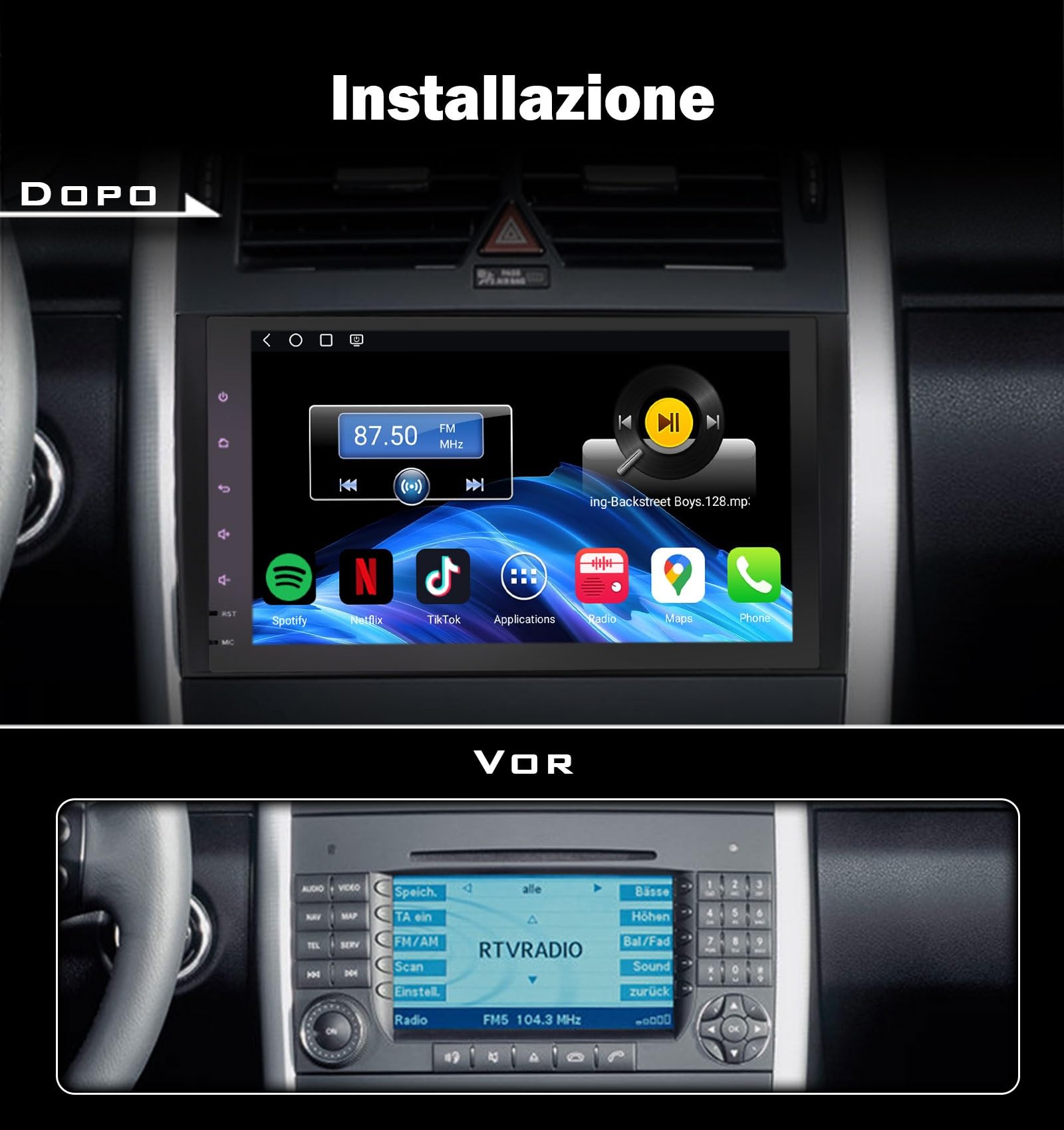 Erisin 8-Core 4GB+64GB 9" Android 14 GPS Navigatore Autoradio per Mercedes-Benz Classe A/B W169 W245 Sprinter Viano W639 Vito VW Crafter Supporto Bluetooth Wireless CarPlay Android Auto DSP Wifi USB