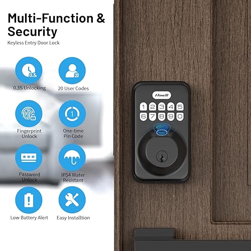 Miniatura 8 de Zowill - Cerradura de puerta de huellas dactilares, cerradura de entrada sin llave con 20 huellas dactilares biométricas, códigos de usuario,