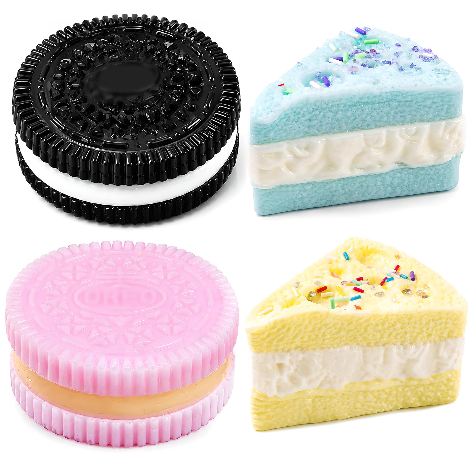 YONEEKSS 4PCS Taba Squishies Set, Including 2 Biscuits and 2 Cheese Realistic Sensory for Adults, Fufu Squeeze Toy for Home Office Gifts