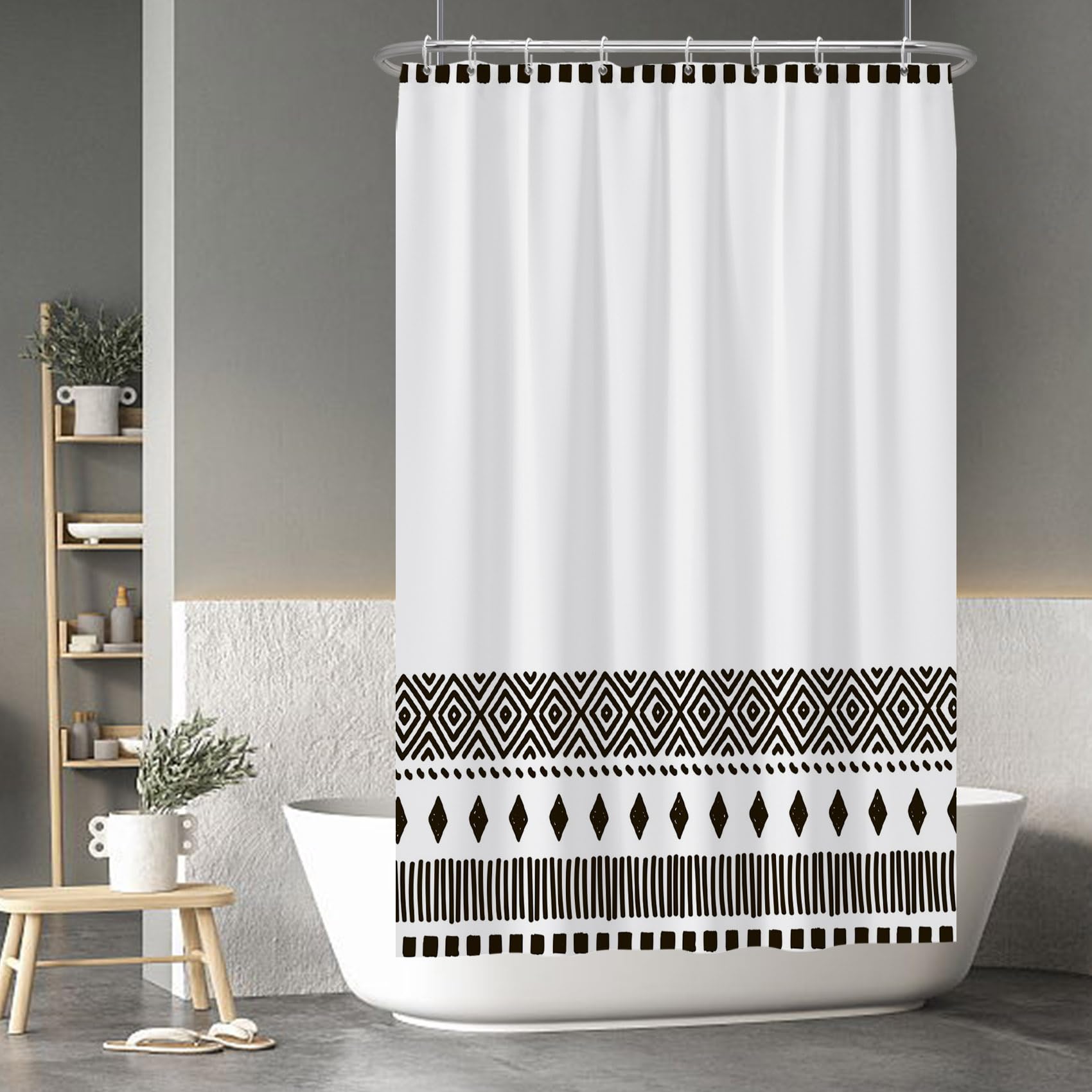 Baocicco Boho Black and White Striped Shower Curtain Bohemian Black Lattice Design Shower Curtains for Bathroom Dormitory Cubicle Decor Waterproof