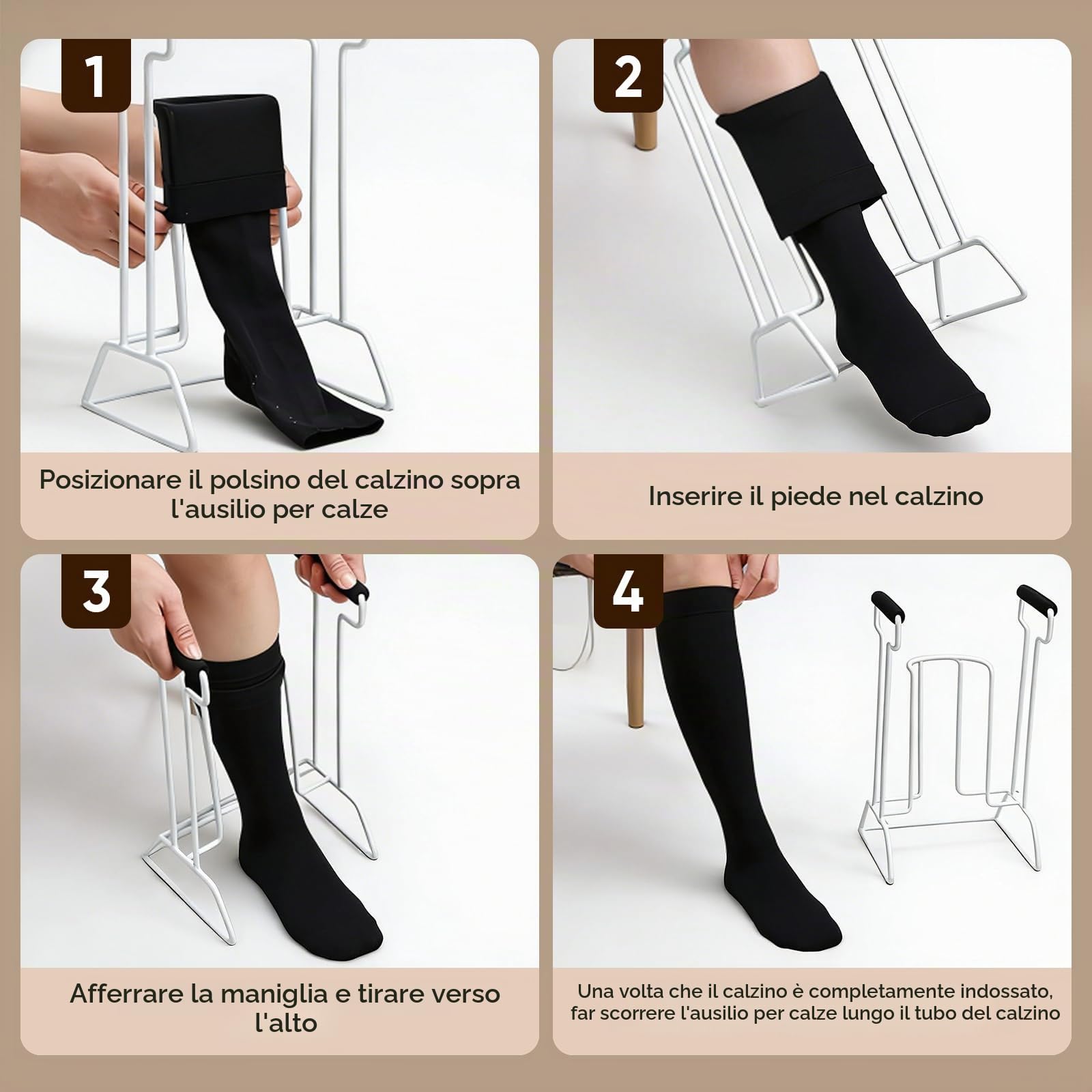 Infila Calze Elastiche Compressive Per Anziani,Infila Calze Per Anziani,Limitazioni Di Mobilità,Gravidanza,In Metallo,Antiscivolo E Stabili,Infila Calze Elastiche Facile Da Usare
