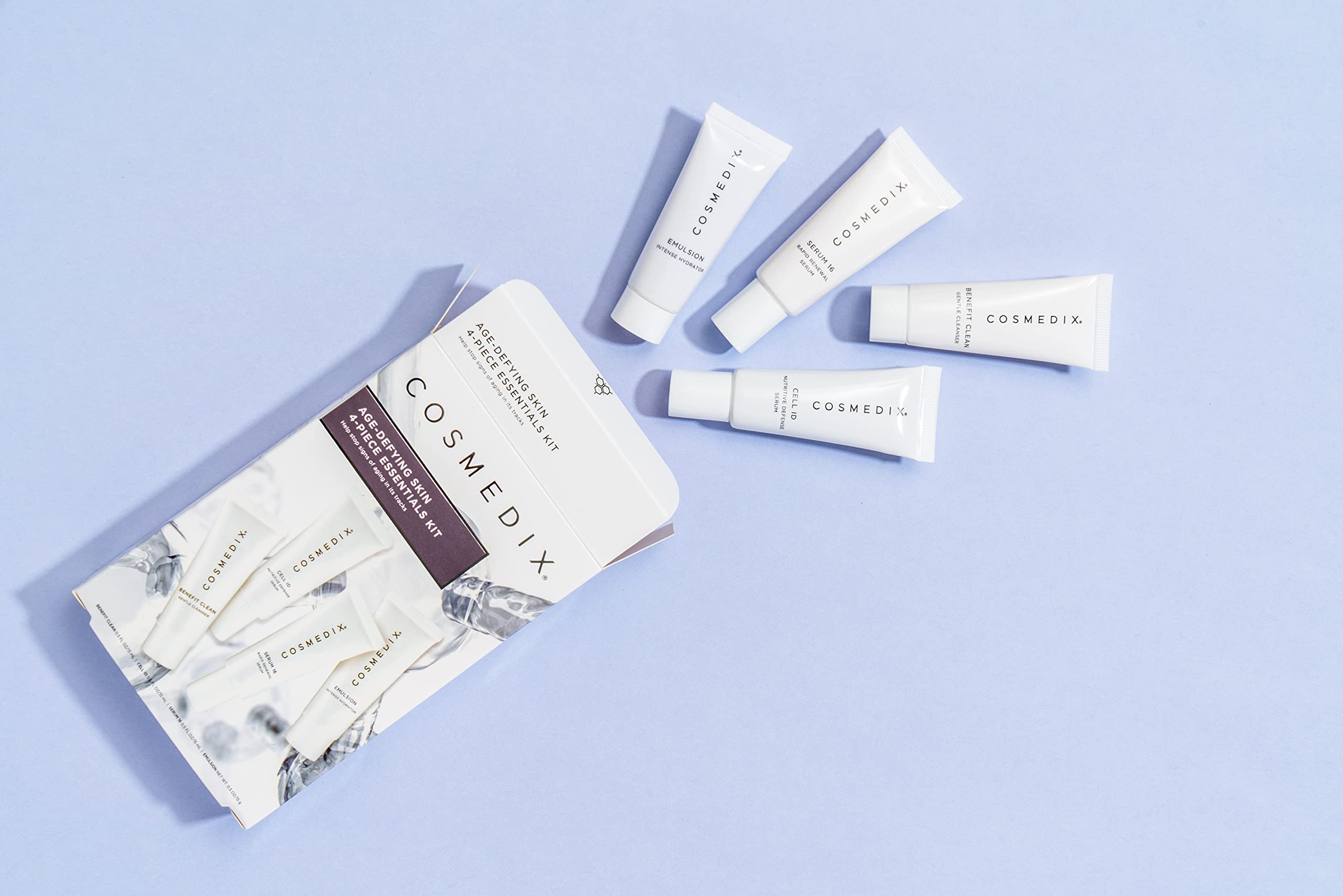 COSMEDIX Age-Defying Starter Kit Facial Skin Care Set - Includes Face Cleanser, Nutritive & Renewal Face Serum & Emulsion Intense Hydrator - Gentle Skincare for Fine Lines, Wrinkles & Dark Spots