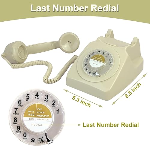 Miniatura 4 de Teléfono retro de esfera giratoria, teléfono antiguo decorado, teléfono fijo antiguo con cable para hogar, oficina, escuela, hotel, decoración