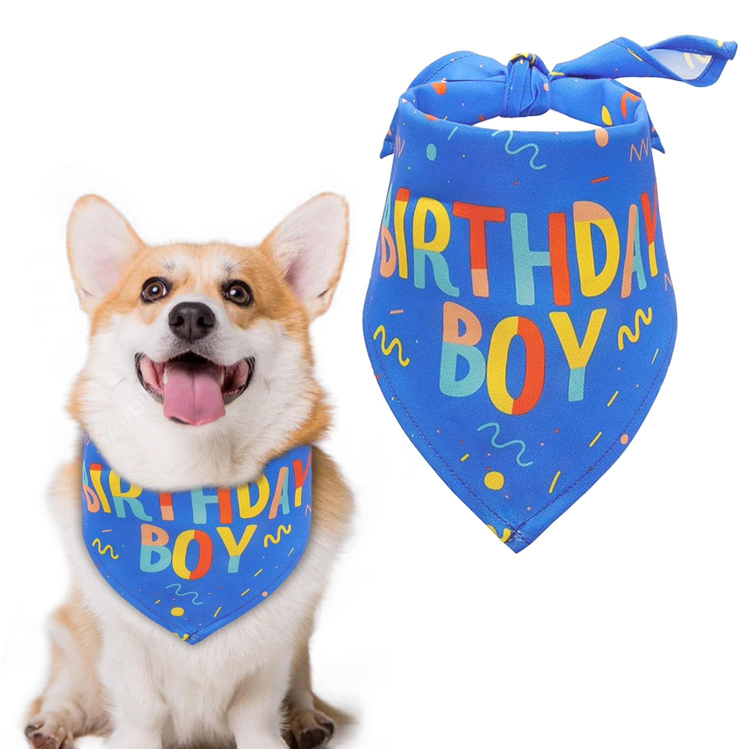 Bandana per Compleanno Cane Sciarpa Triangolare Cani Maschi Articoli Festa Animali Domestici (Blu)