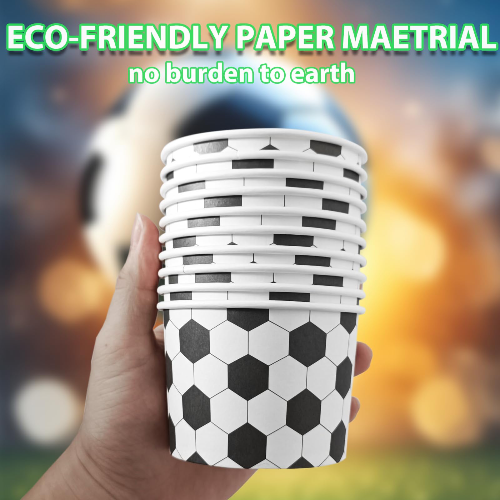 50 Pcs Soccer Ball Pattern Ice Cream Cups Paper Soccer Party Treat Snack Bowls Dessert Disposable Bowls 9 OZ for Yogurt Soup Fruit Soccer Birthday Party Supplies