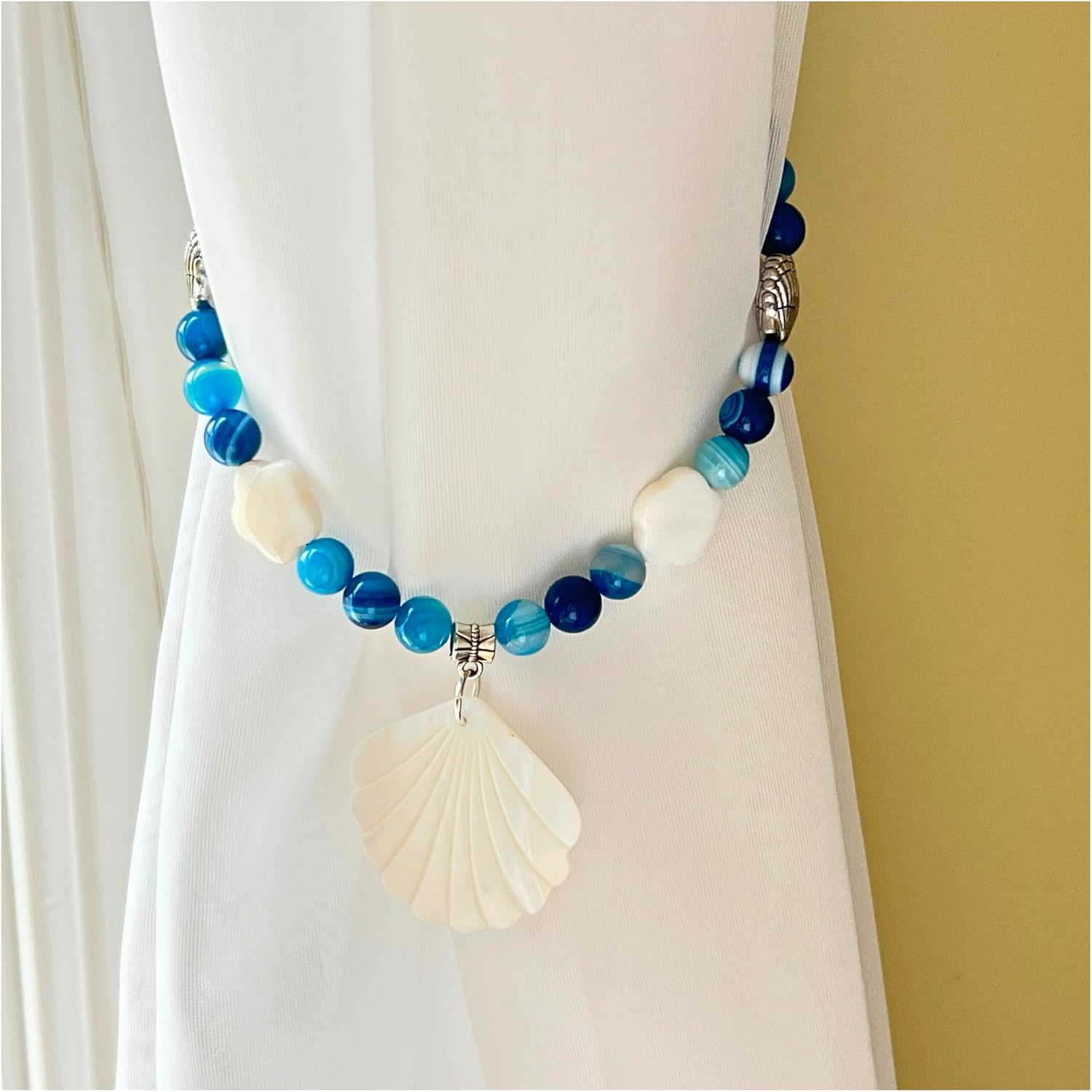Tropical Drapery Tiebacks, Sea Shell Curtain Tie Backs, Beach Home Decor