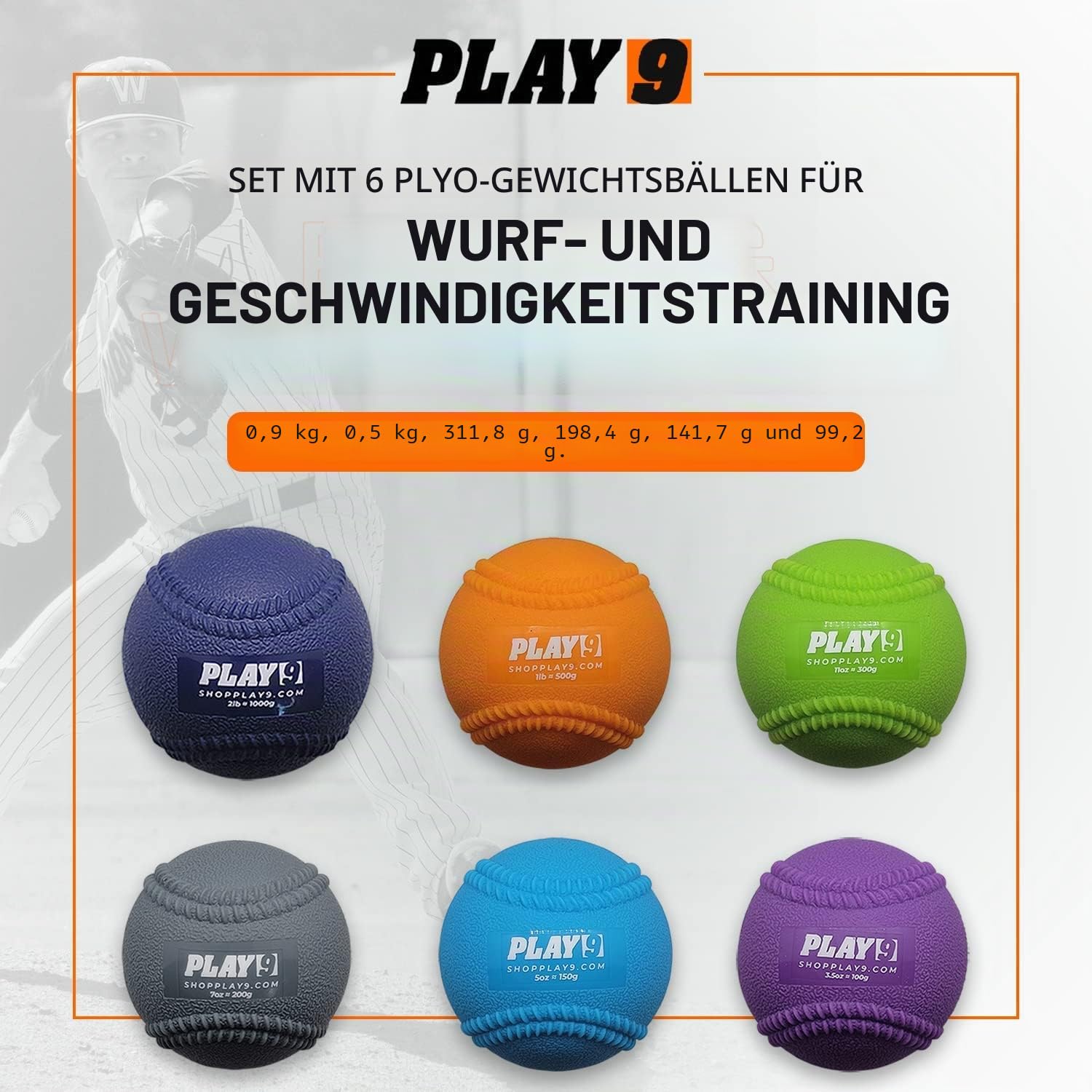 Shop Play 9 | Plyoball Weighted Ball Baseball Set (with Seams) for Pitching and Velocity Training