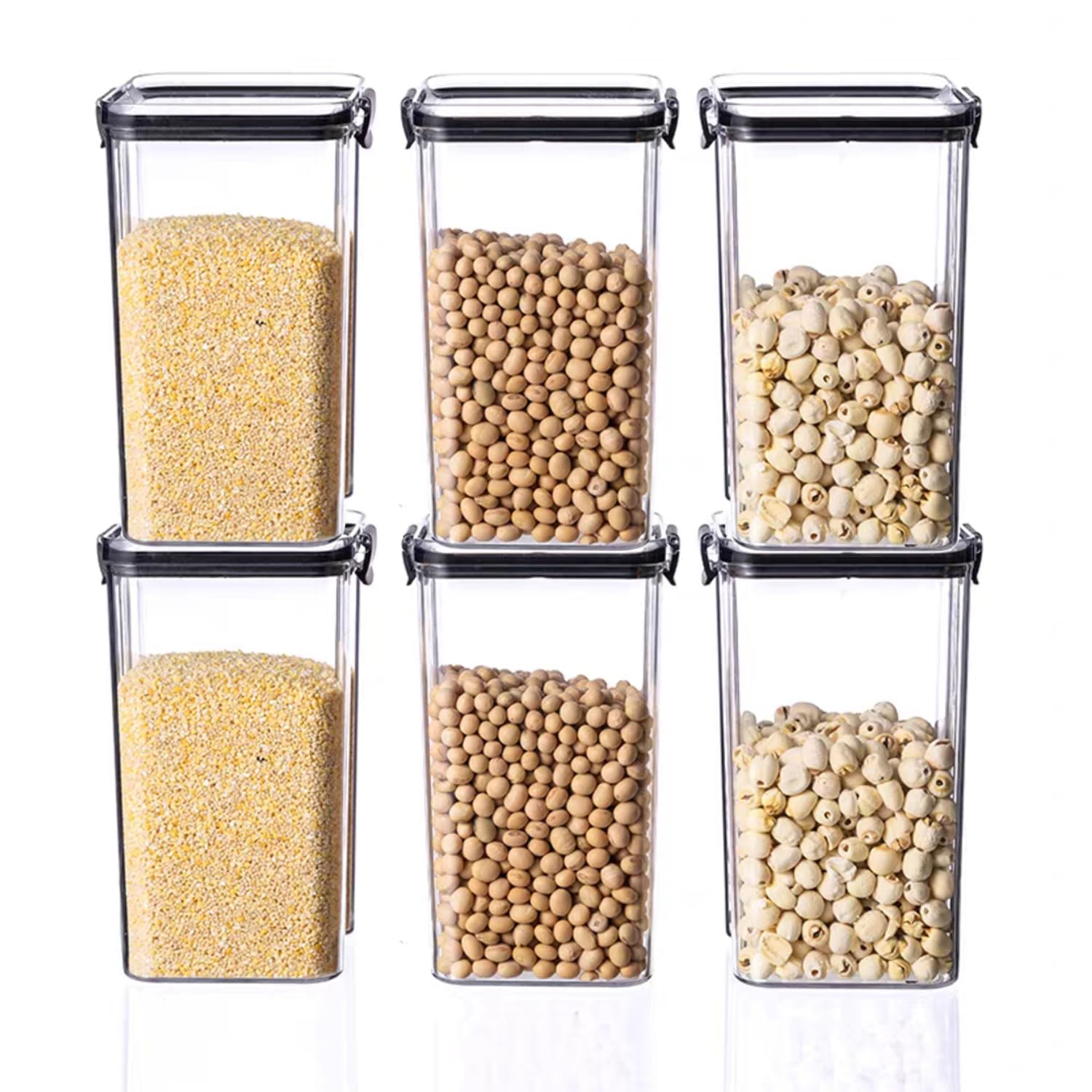 GGEROU Airtight Food Storage Container with Lock Lids，Cereal & Dry Storage Jars ，Kitchen and Pantry Organization Canisters for Cereal, Coffee, Rice, Flour and Sugar (1300ml / Set of 6)