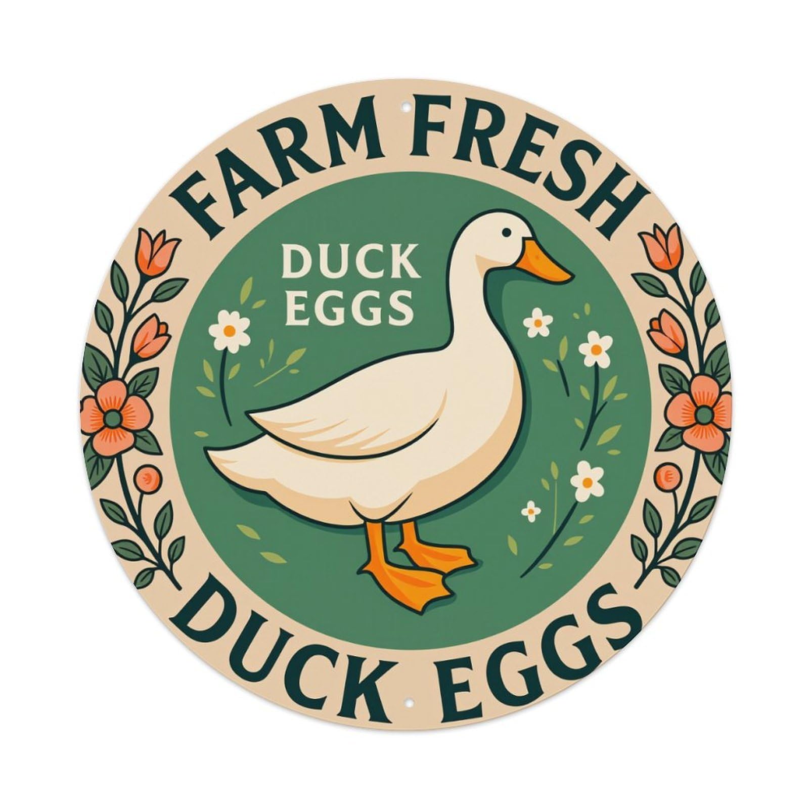 Farm Fresh Duck Eggs Pattern Round Tin Sign Vintage Style Metal Sign Home Bar Garden Wall Plaque Decor Metal Poster 8x8 Inch