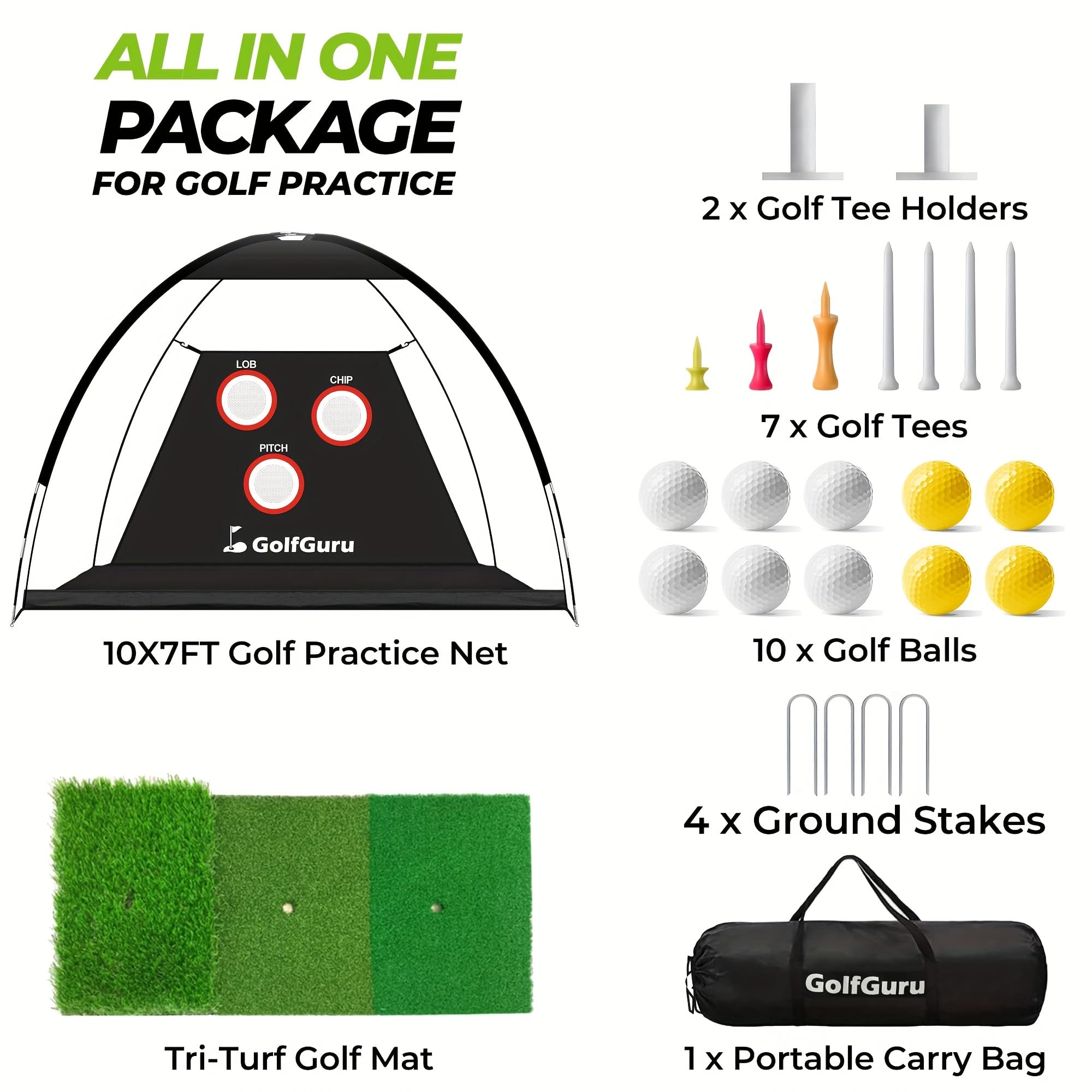 Red de entrenamiento de golf con colchoneta, red de ejercicios para interior y exterior para jardín y sala, incluye bolsa de transporte portátil, mejora del entrenamiento todo en 1 red de
