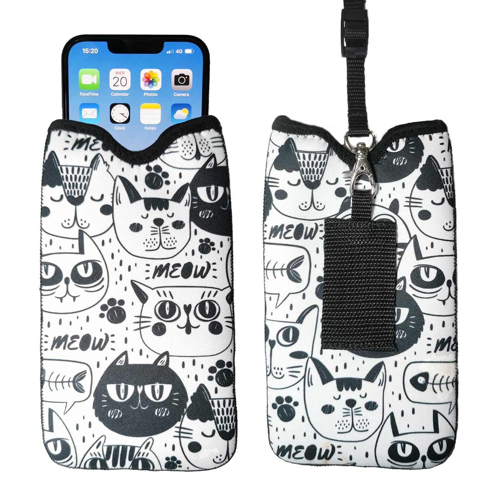 Tainada Neck Cellphone Sleeve Carrier w/Belt Loop (Doodle Cats Pattern)