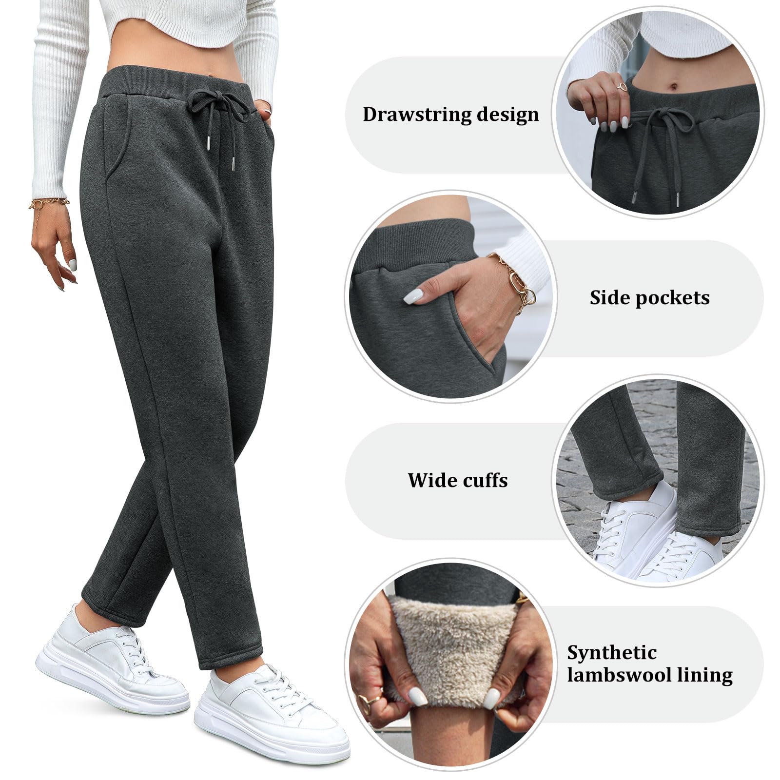 Aisprts Pantaloni Tuta Donna, Pantaloni Termici Invernali da Donna, Pantaloni in Pile Ispessito Pantaloni Felpati Donna con 2 Tasche, Elastico in Vita, Coulisse