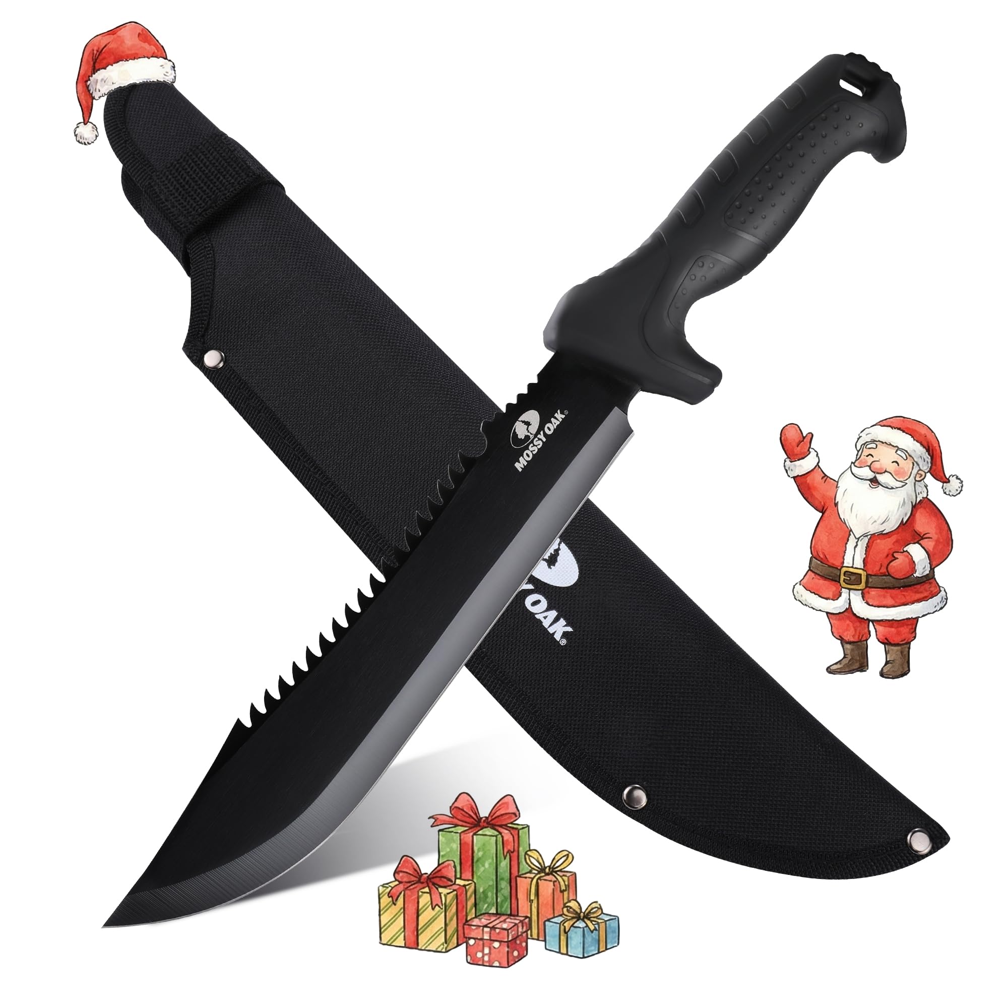 Mossy Oak Machete with Saw, 16" Sharp Machete with Sheath, Ergonomic No-Slip Handle, Machete for Bushcraft, Outdoor Hunting, Garden Cutting Small Trees and Yard Work