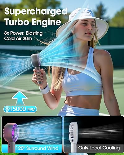 Miniatura 6 de Ventilador turbo de mano portátil, ventilador de mano personal recargable de alta velocidad de 5200 mAh, mini ventiladores portátiles con tecnología