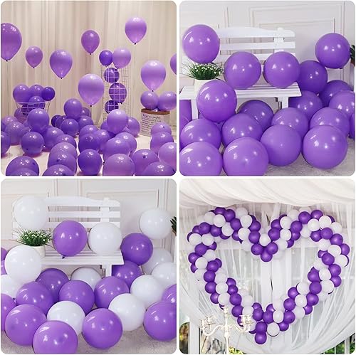 Miniatura 7 de Garma Globos morados de 12 pulgadas, 100 globos de látex para arco de globos como fiesta de cumpleaños de Halloween, graduación, aniversario, boda,