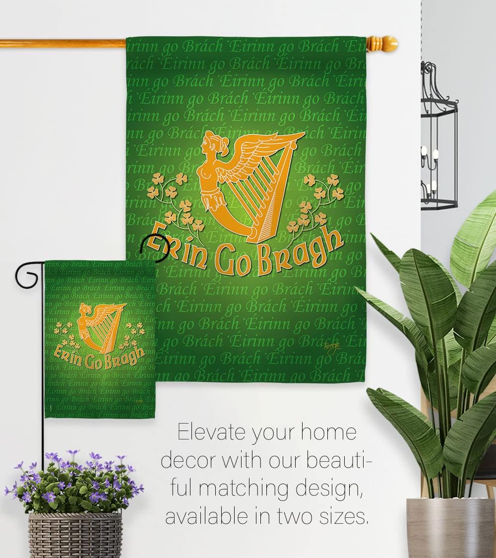 Erin Go Bragh Garden Flag - Set Wall Holder Spring St Patrick Shamrock Leprechaun Lucky Coin Holiday March Irish Clover - House Decoration Banner Small Yard Gift Double-Sided Made In USA 13 X 18.5